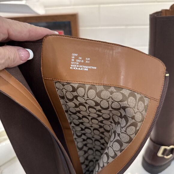 $275 COACH Faith Knee-High Lug Sole Leather Riding Boot Black New 5B - Picture 7 of 8